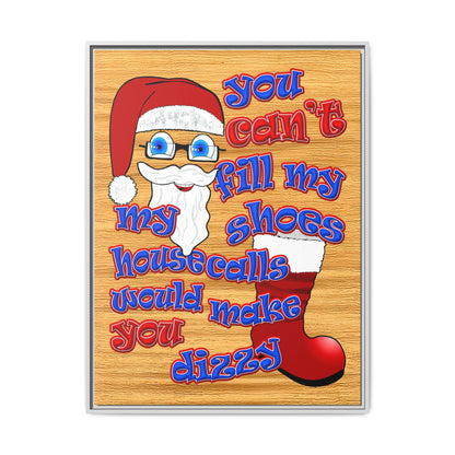 santa's shoes - framed canvas art (butterscotch wood finish)