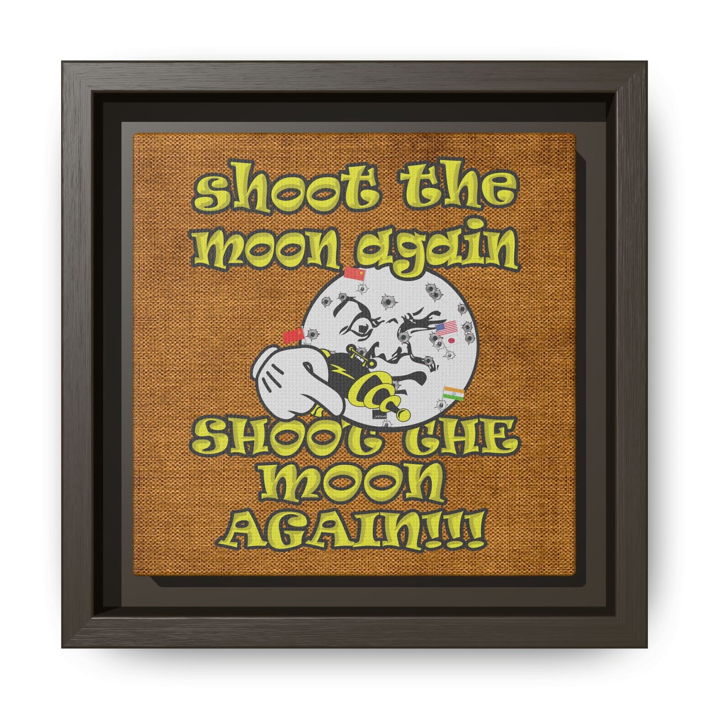 shoot the moon again - framed canvas art (brown papyrus)