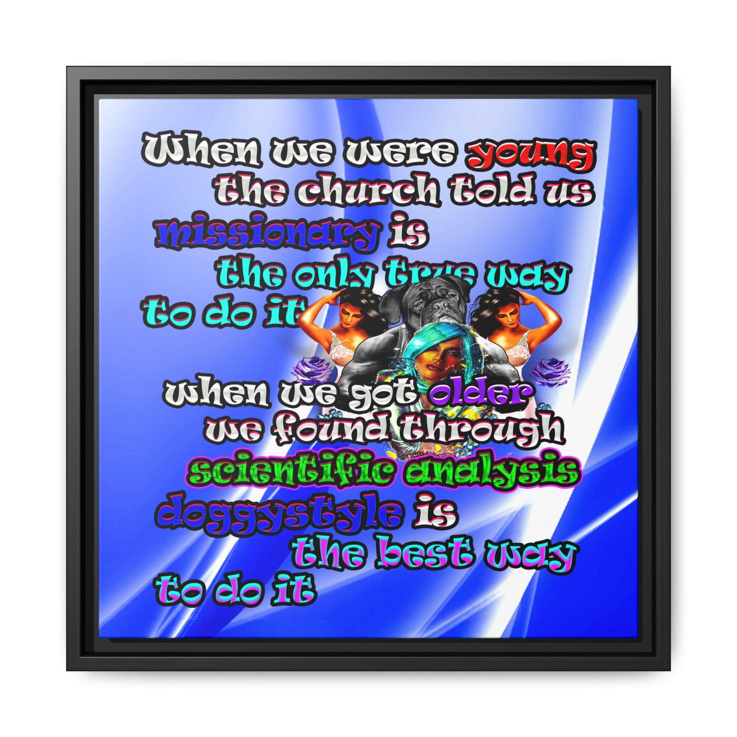 doggystyle - framed canvas art (blue-white wave)