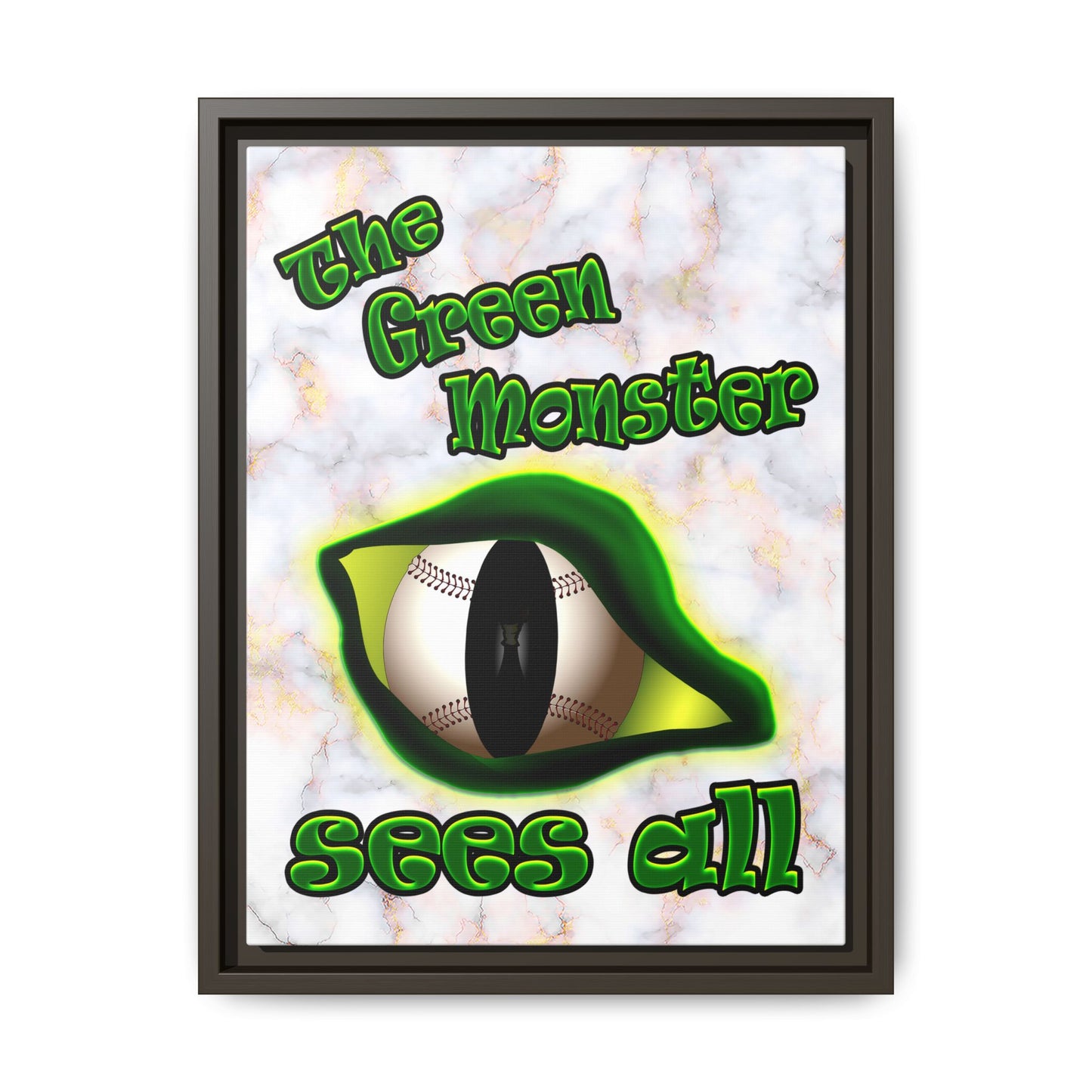 green monster - framed canvas art (white marble)