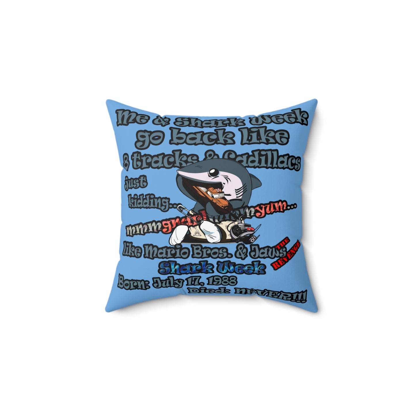 shark week - Faux Suede Square Pillow - (light blue)