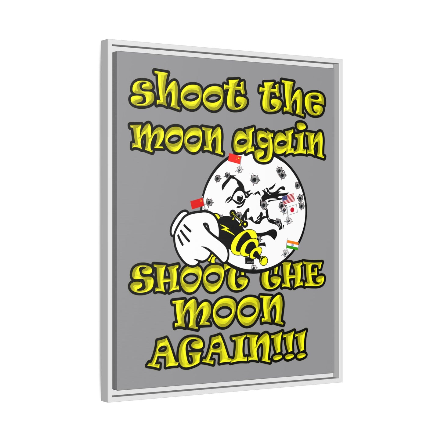 shoot the moon again - framed canvas art (grey)