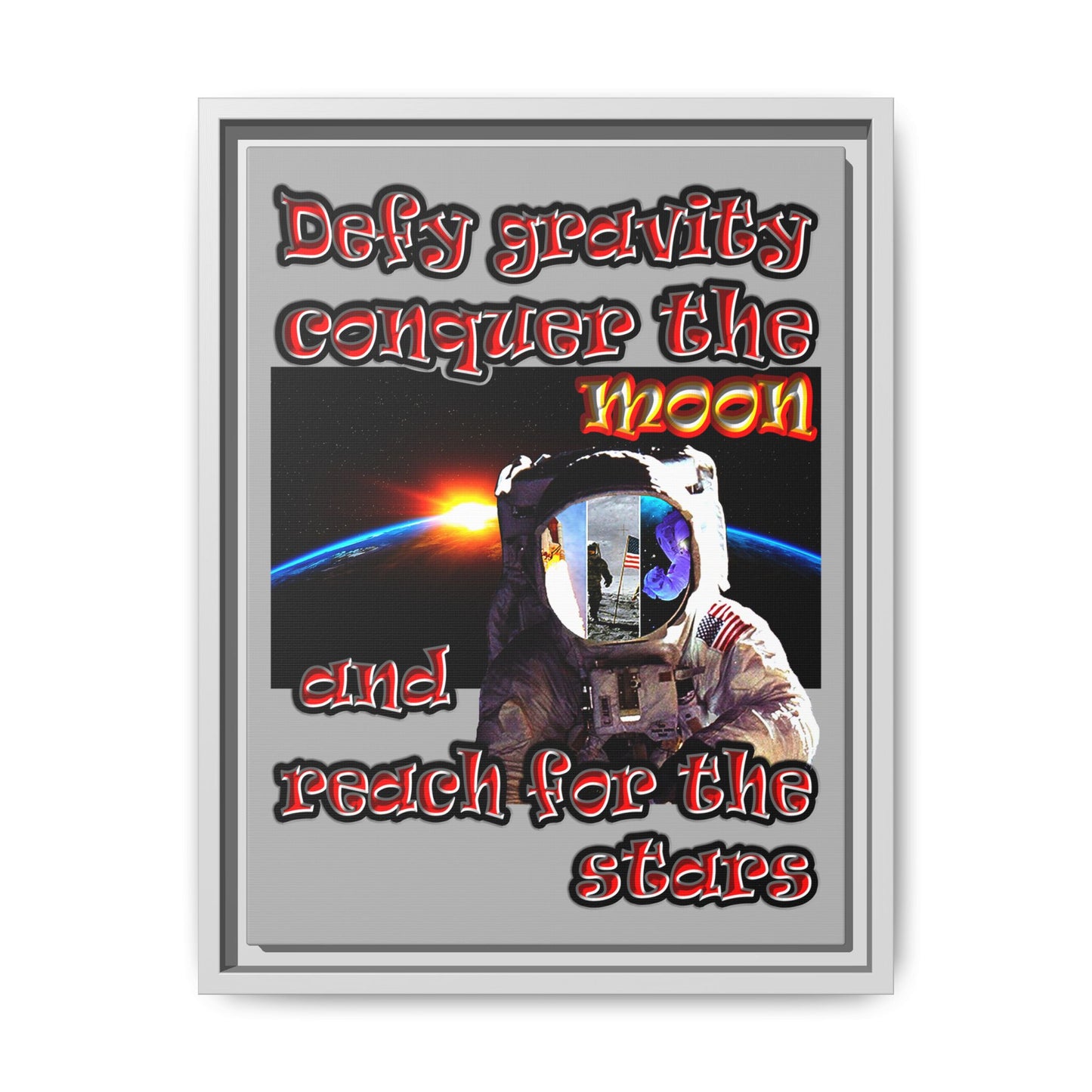 defy conquer reach - framed canvas art (light grey)