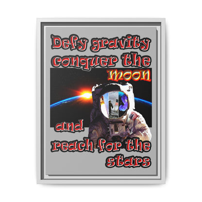 defy conquer reach - framed canvas art (light grey)