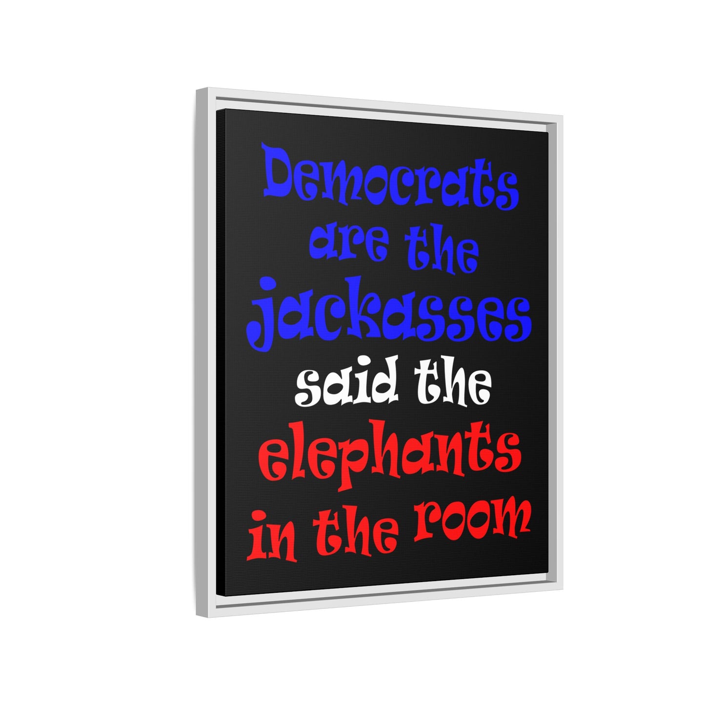donkeys and elephants - framed canvas art (black)