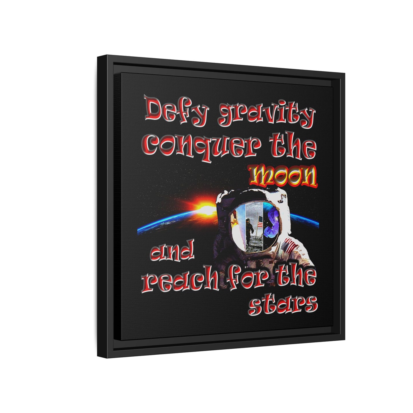 defy conquer reach - framed canvas art (black)