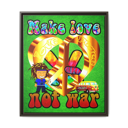 love peace - framed canvas art (green turf)