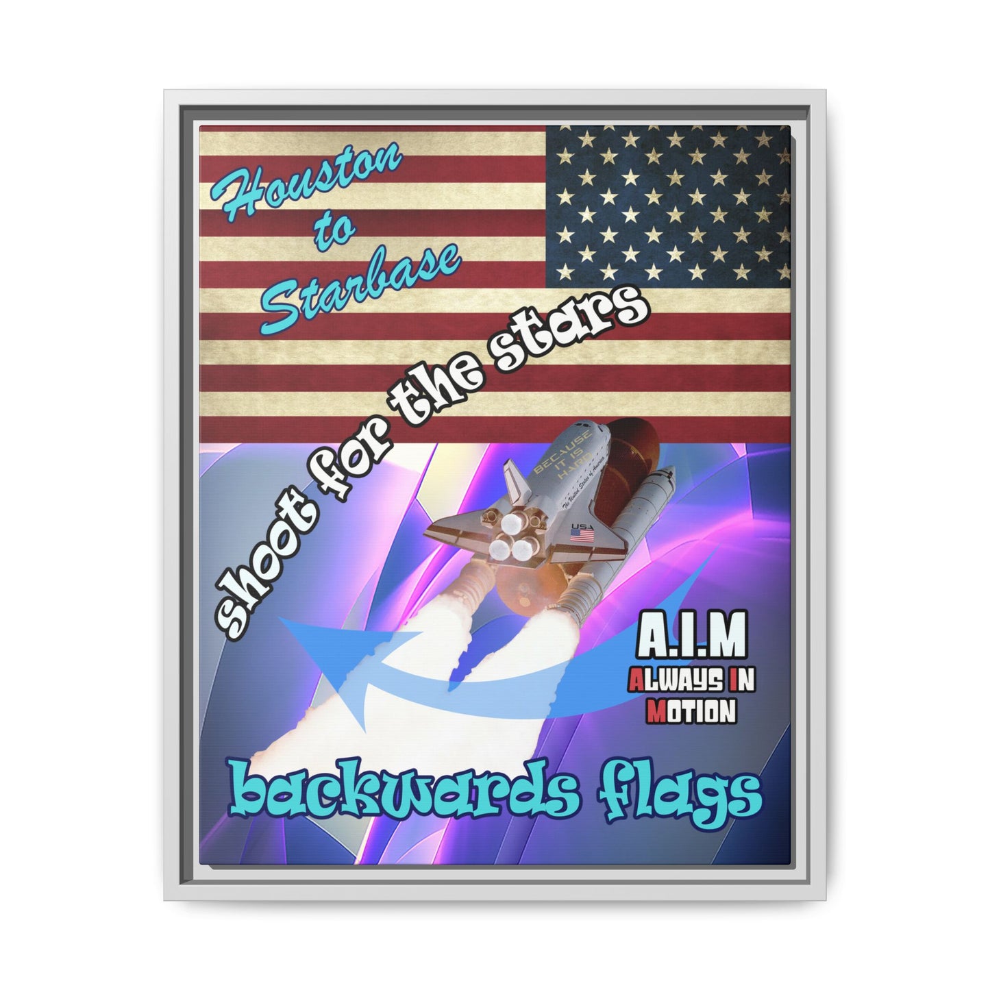 shoot for the stars - framed canvas art (grey-pink wave)