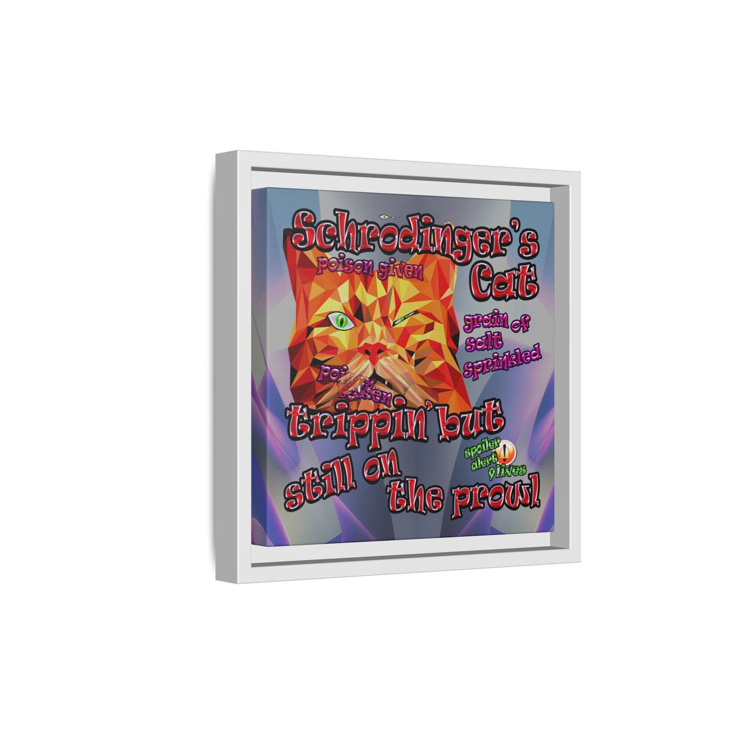schrodinger's cat - framed canvas art (grey-pink wave)