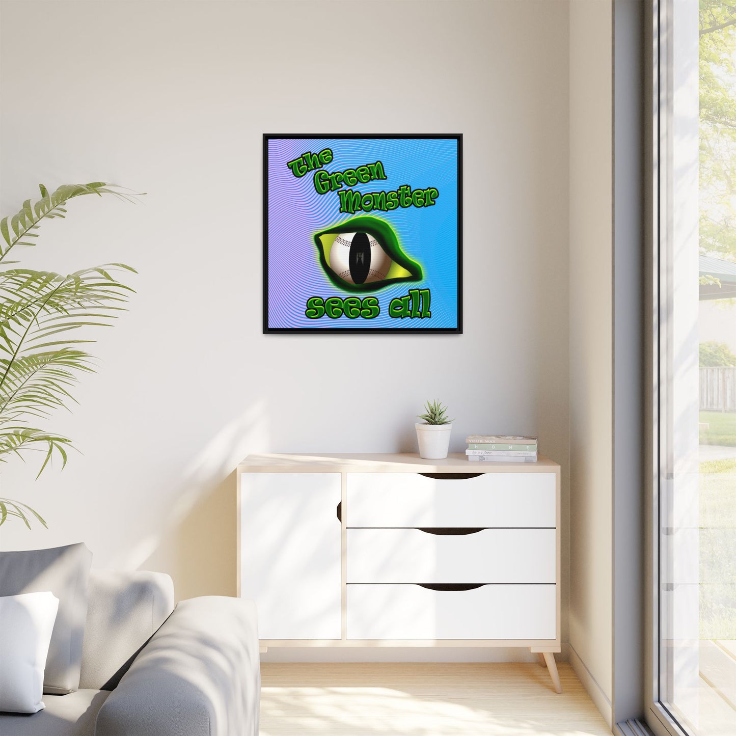 green monster - framed canvas art (light blue-purple wave)