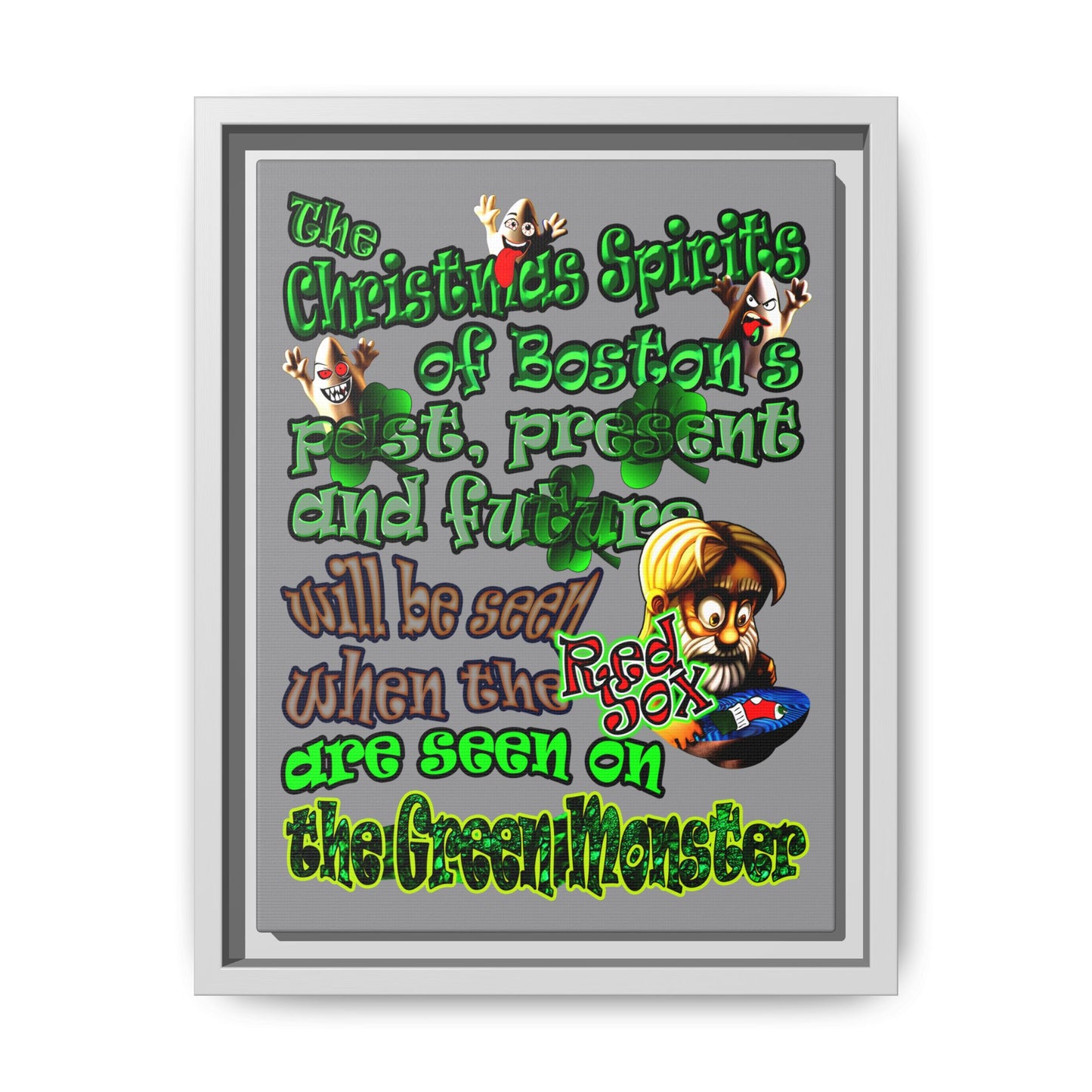 christmas spirits of boston - framed canvas art (grey)