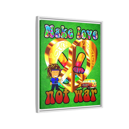 love peace - framed canvas art (green turf)