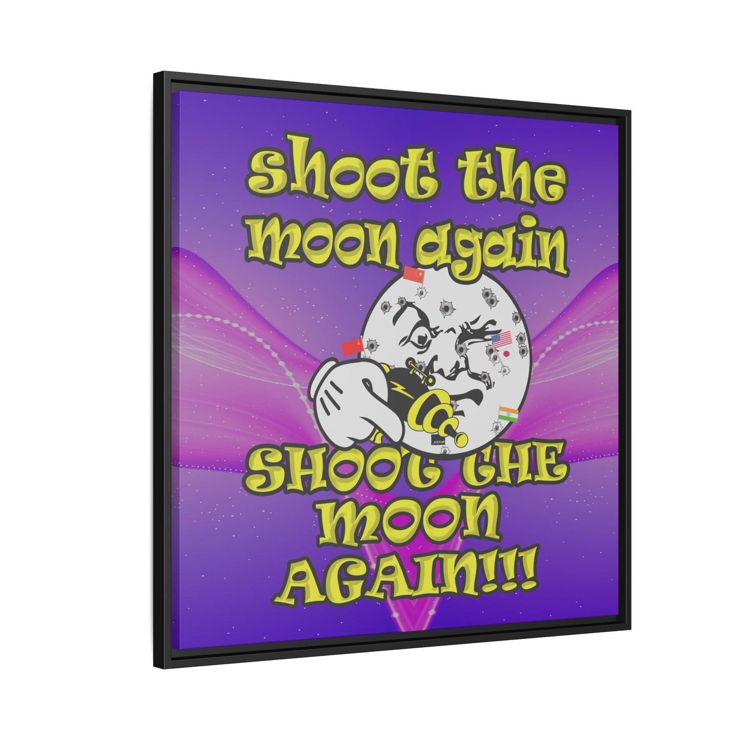 shoot the moon again - framed canvas art (purple-pink wave)
