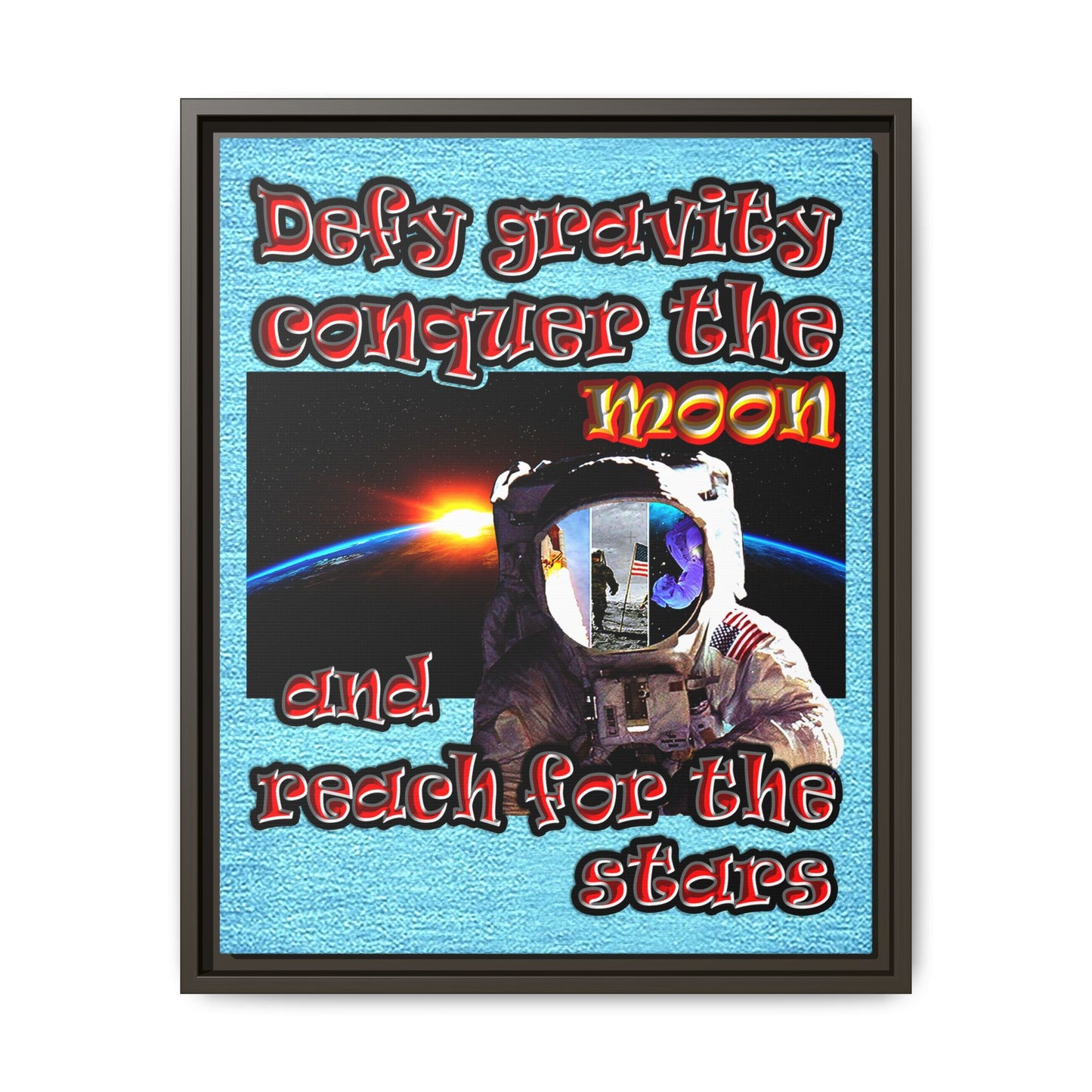 defy conquer reach - framed canvas art (faded blue)