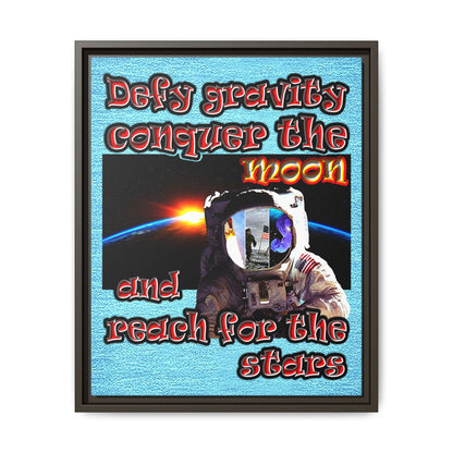 defy conquer reach - framed canvas art (faded blue)