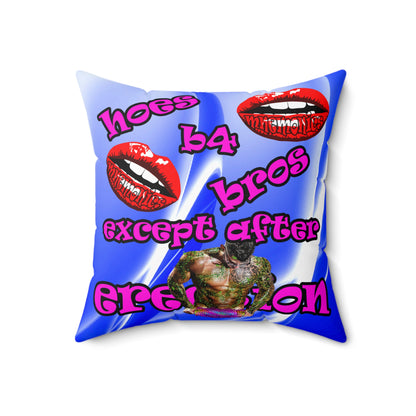 hoes b4 bros - Spun Polyester Square Pillow - (blue-white wave)