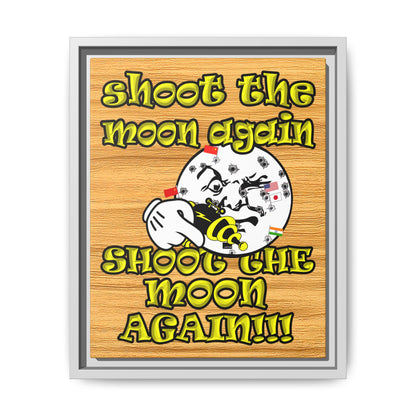 shoot the moon again - framed canvas art (butterscotch wood finish)