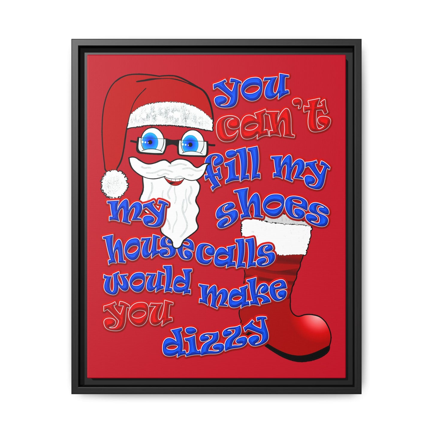santa's shoes - framed canvas art (dark red)