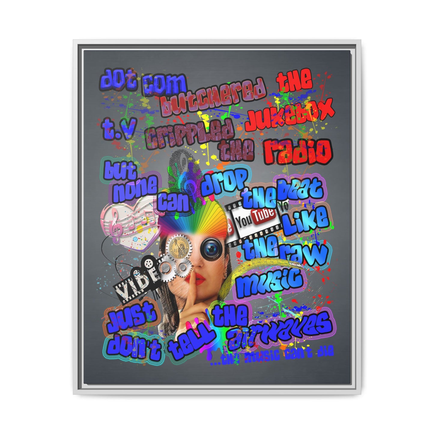drop the beat - framed canvas art (grey-light grey)