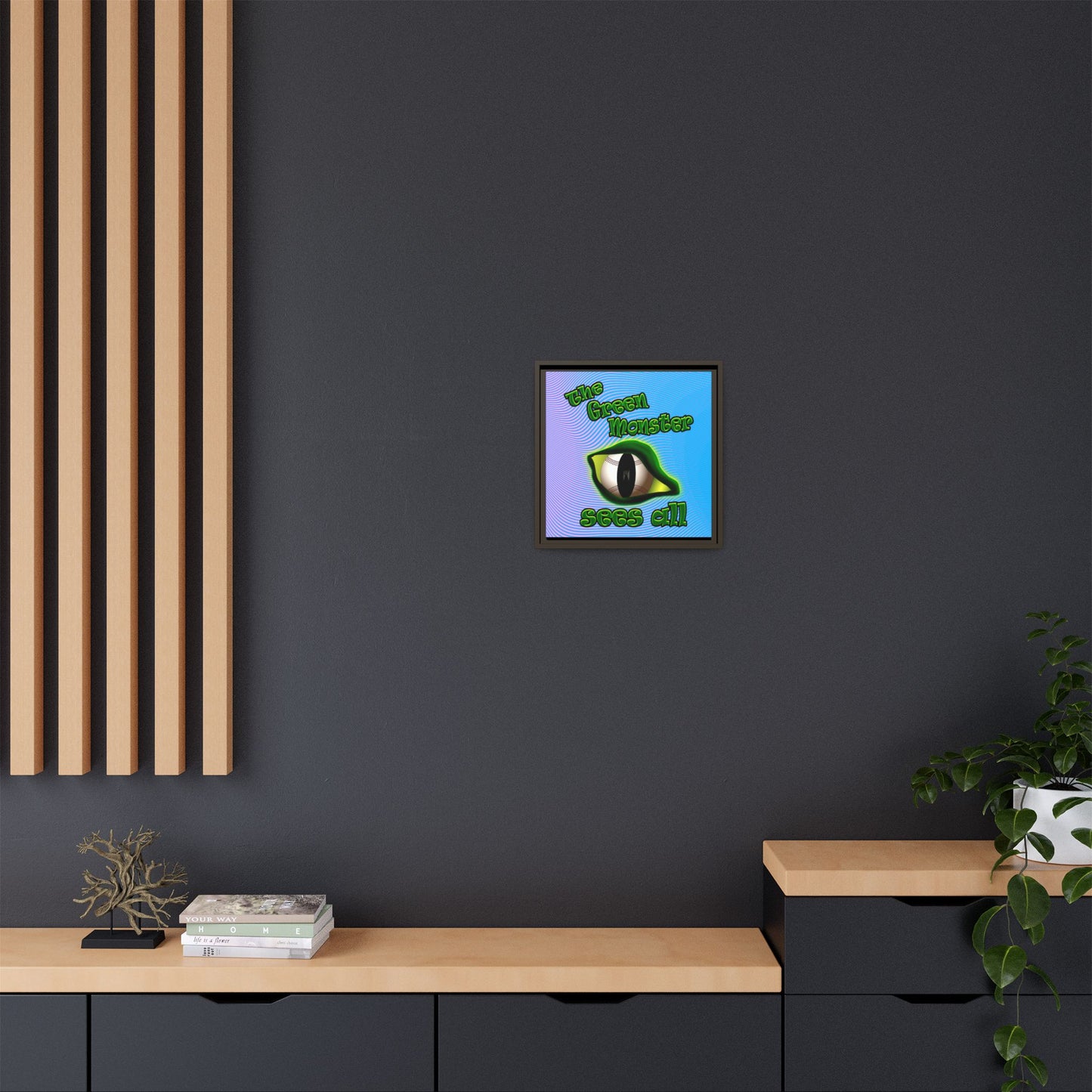 green monster - framed canvas art (light blue-purple wave)