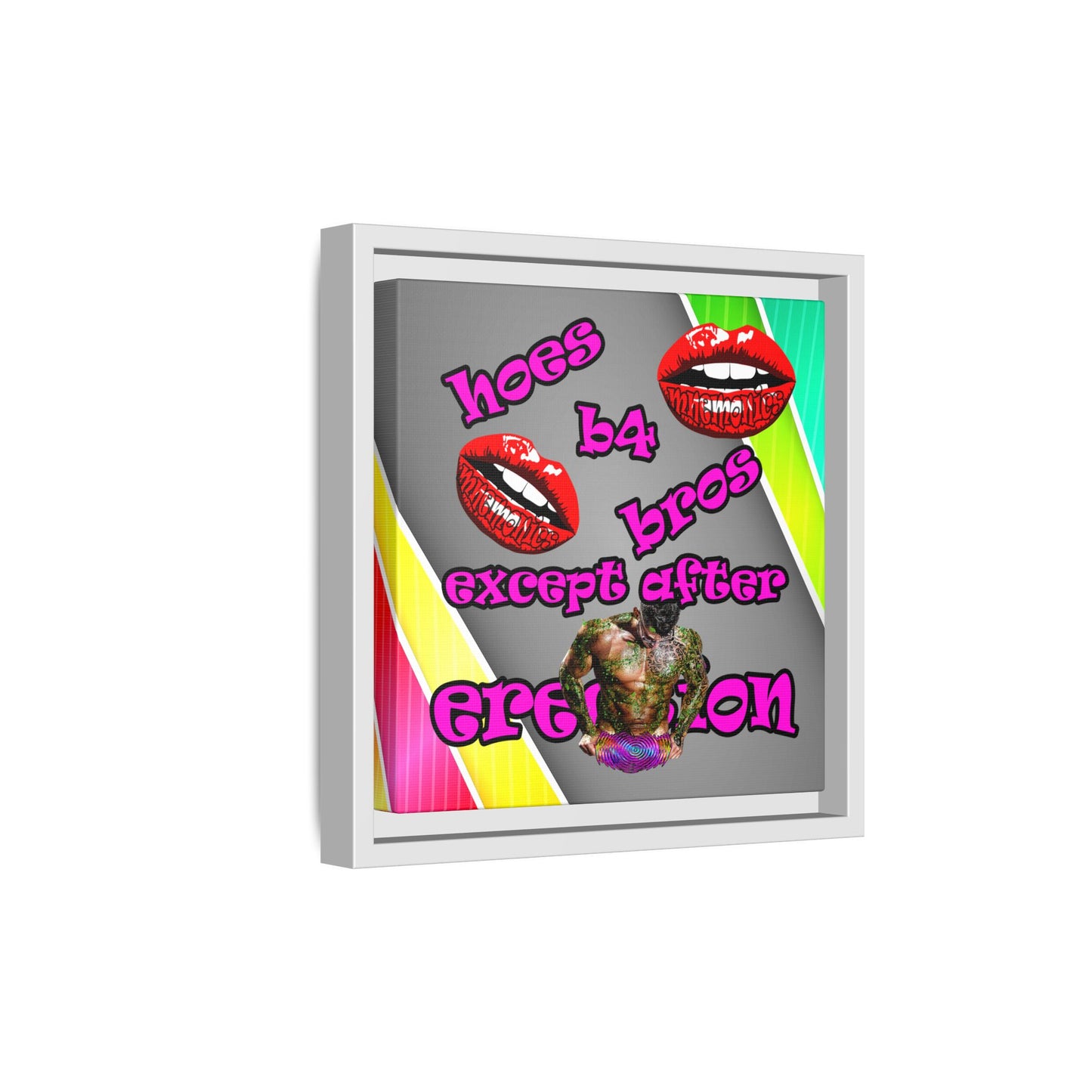 hoes b4 bros - framed canvas art (rainbow split)
