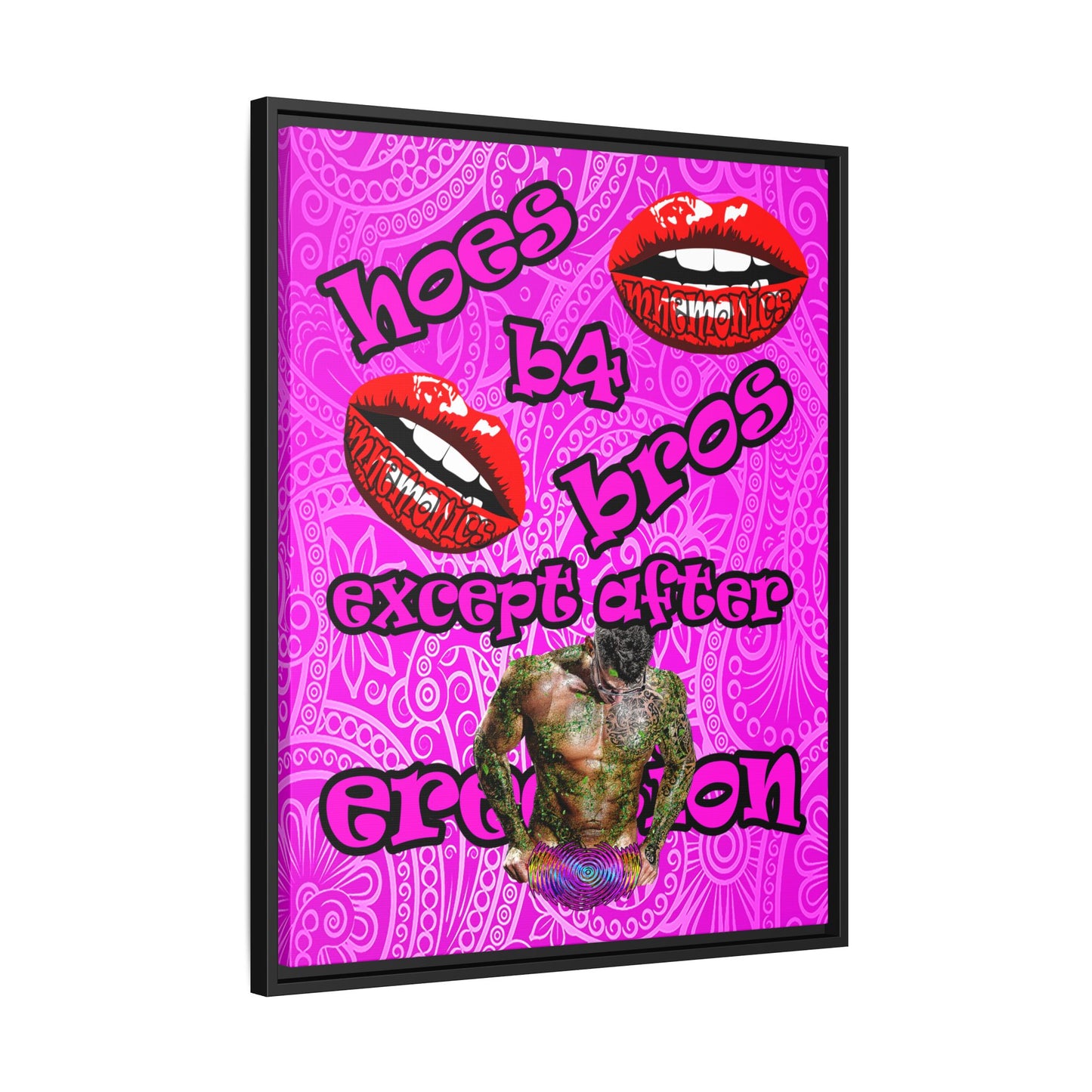 hoes b4 bros - framed canvas art (pink swirl)