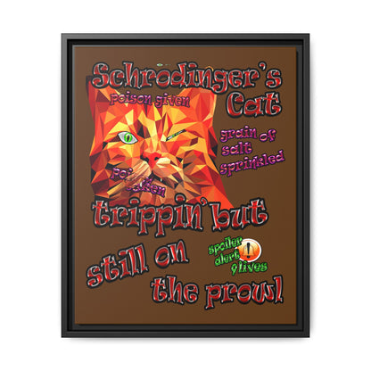 schrodinger's cat - framed canvas art (brown)