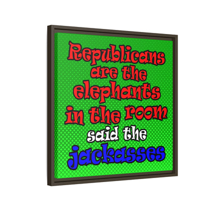 donkeys and elephants - framed canvas art (logo green)