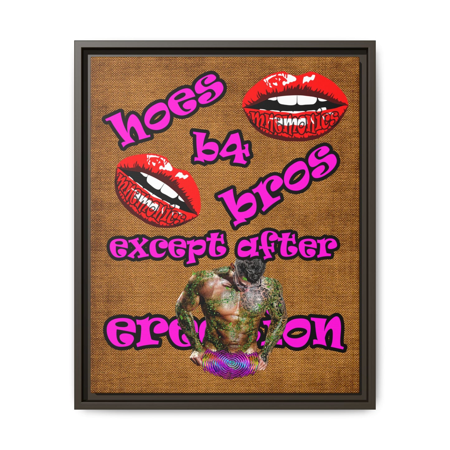 hoes b4 bros - framed canvas art (brown papyrus)