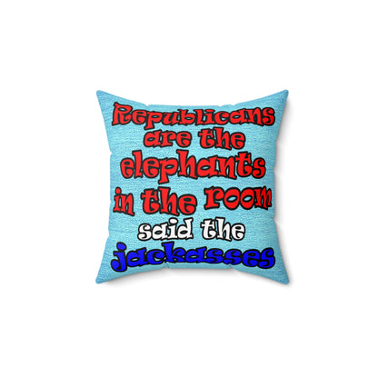 donkeys and elephants - Spun Polyester Square Pillow - (faded blue)