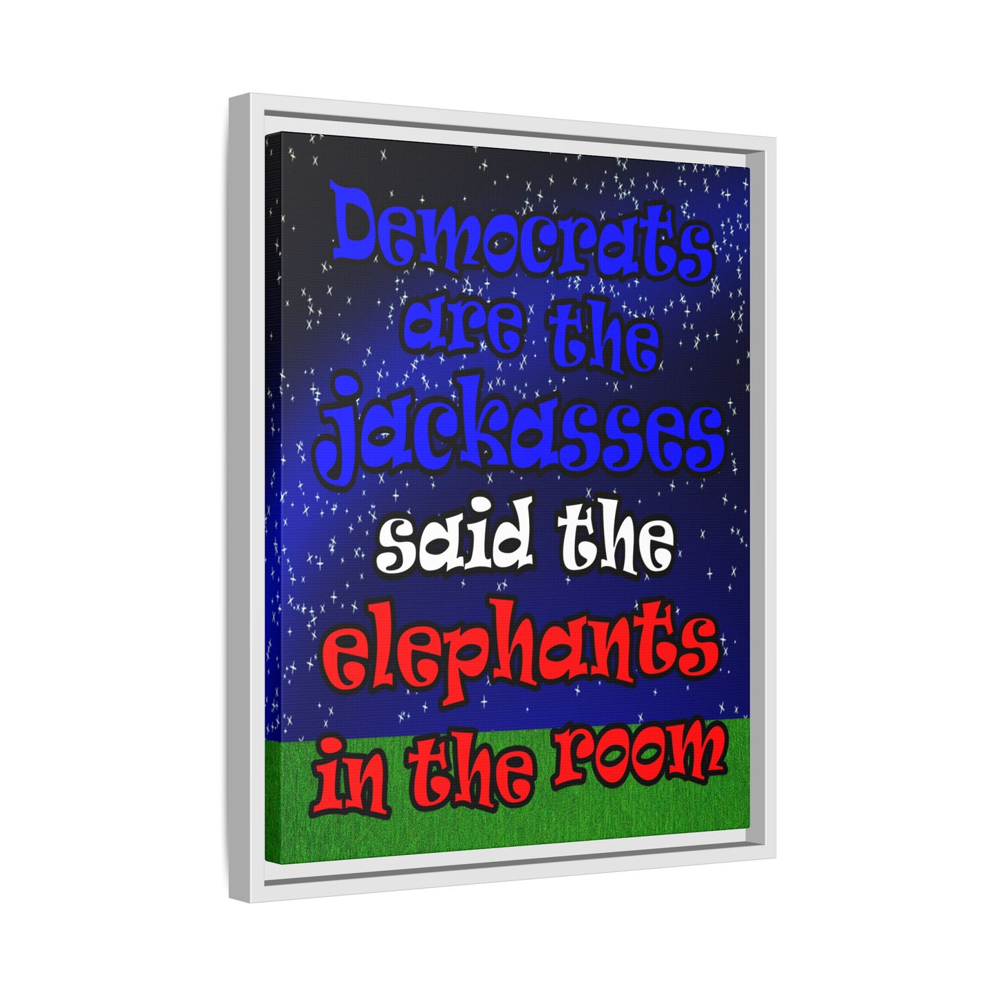 donkeys and elephants - framed canvas art ('snoops' background)