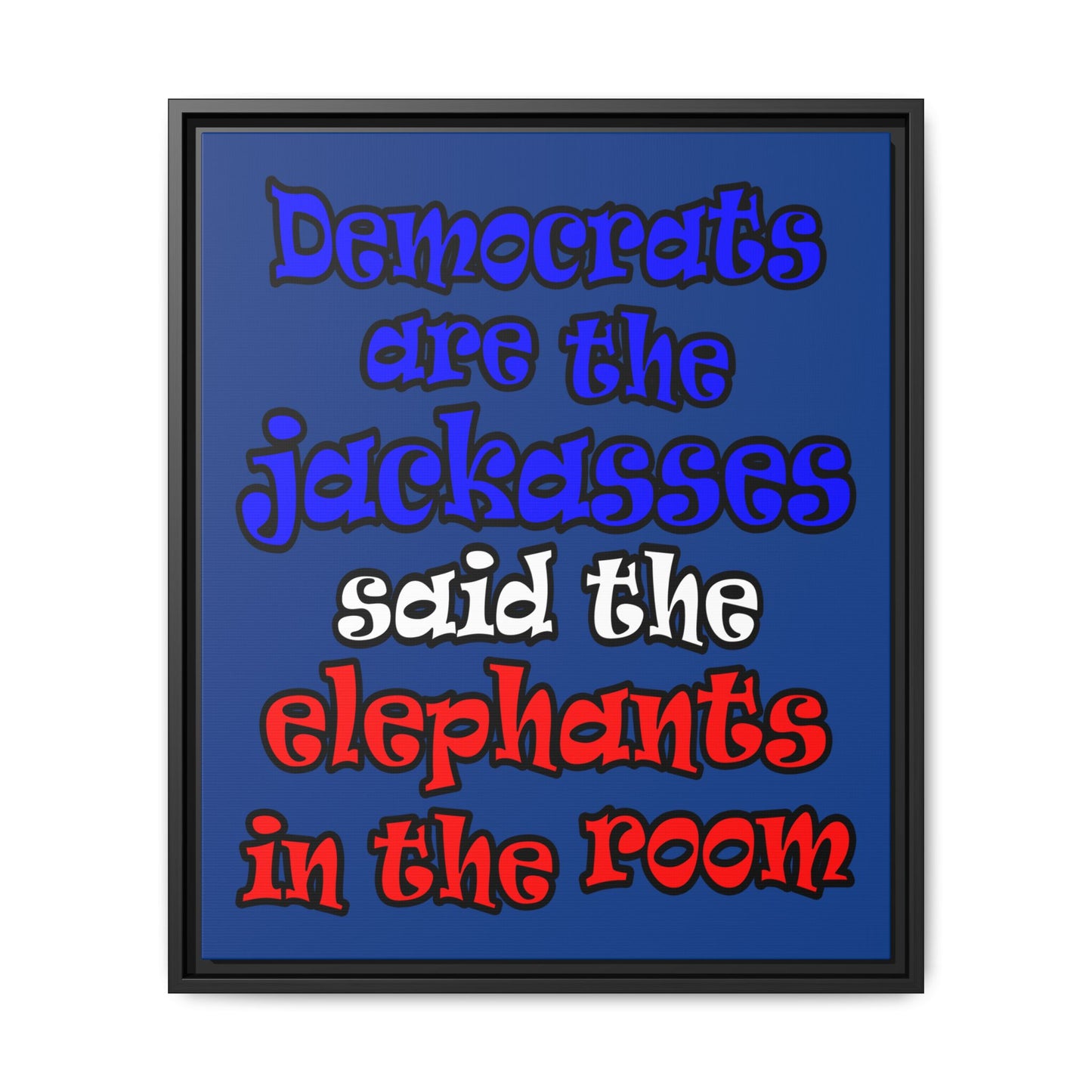 donkeys and elephants - framed canvas art (dark blue)