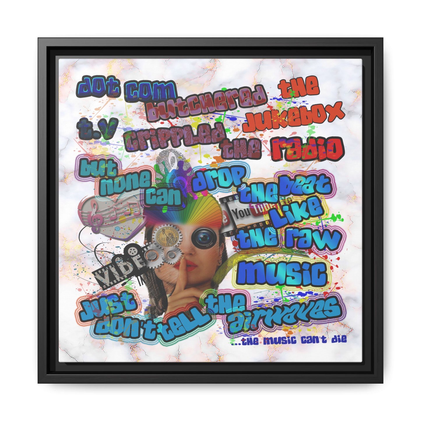 drop the beat - framed canvas art (white marble)