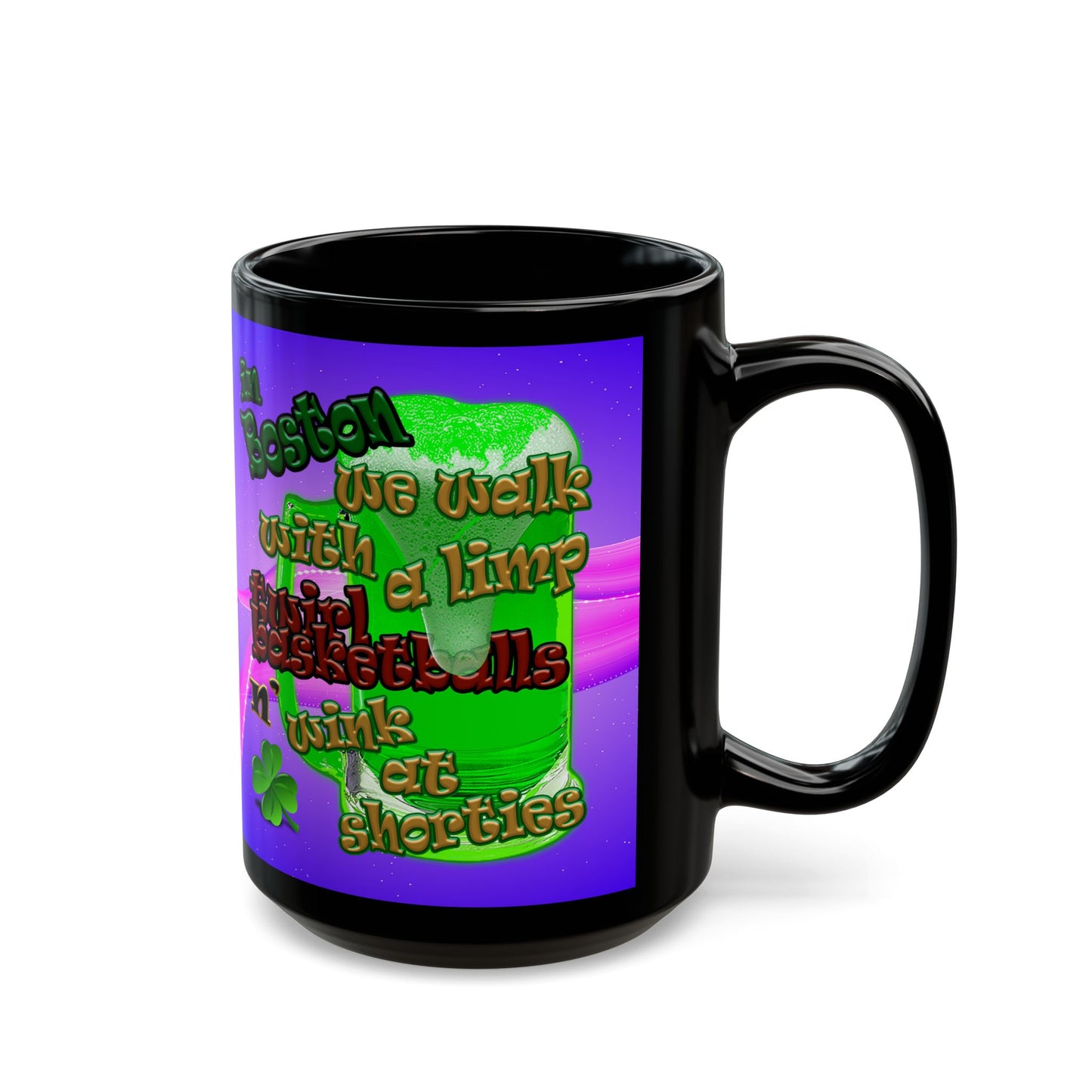 celtics logo - Black Mug (purple-pink wave)