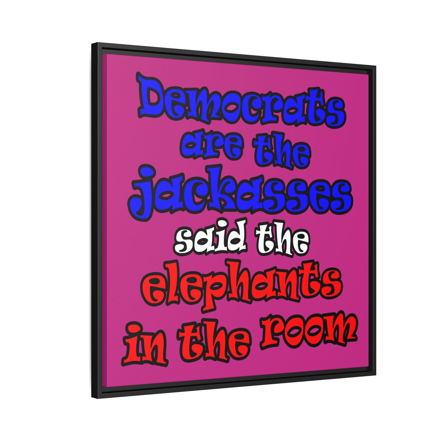 donkeys and elephants - framed canvas art (pink)