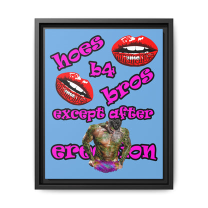 hoes b4 bros - framed canvas art (light blue)