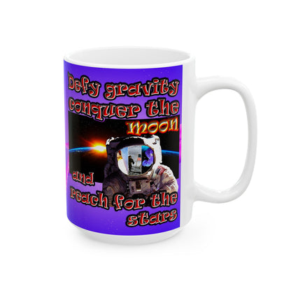 defy conquer reach - White Mug (purple-pink wave)