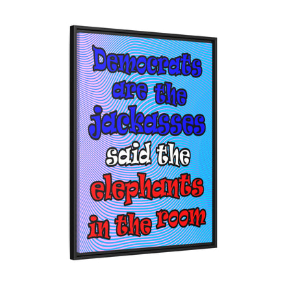 donkeys and elephants - framed canvas art (light blue-purple wave)