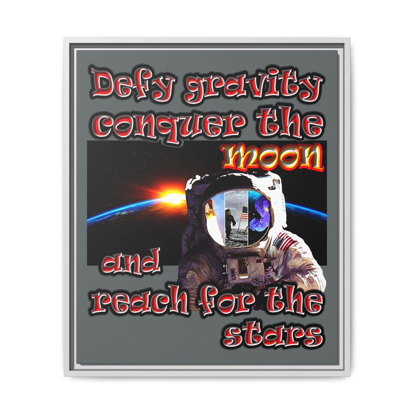 defy conquer reach - framed canvas art (dark grey)