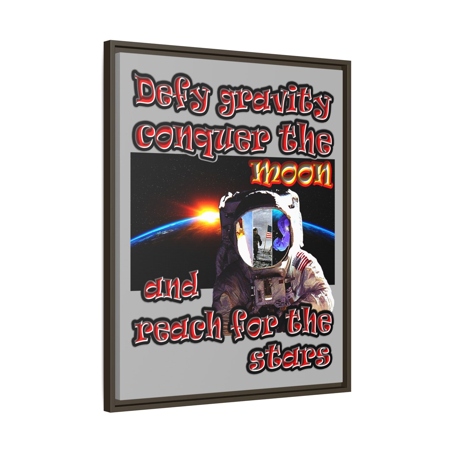 defy conquer reach - framed canvas art (light grey)
