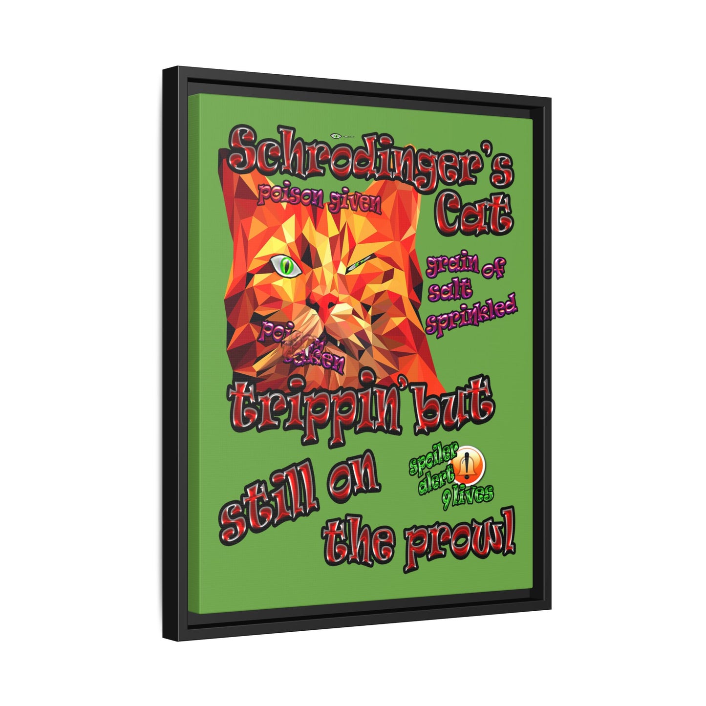 schrodinger's cat - framed canvas art (green)