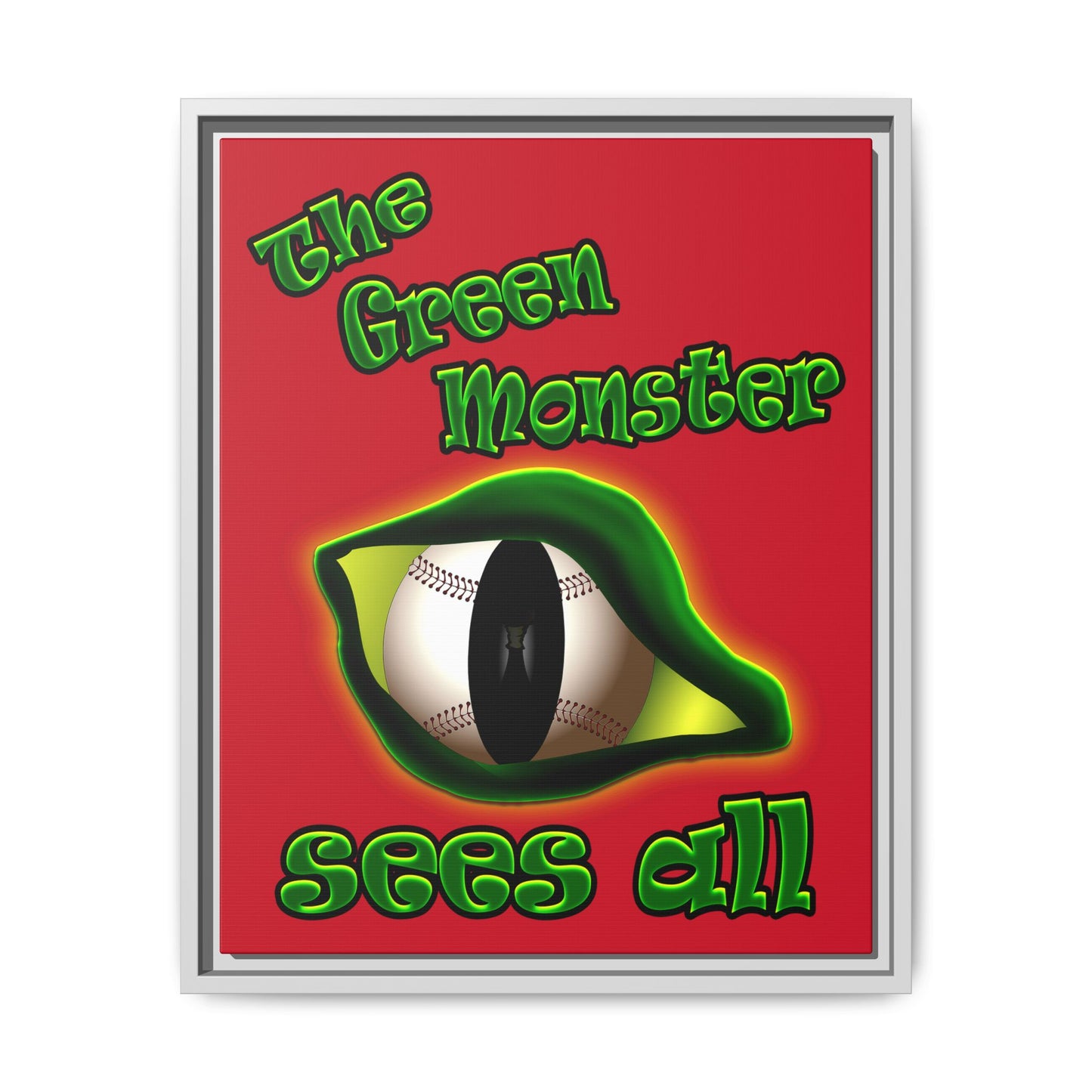 green monster - framed canvas art (dark red)