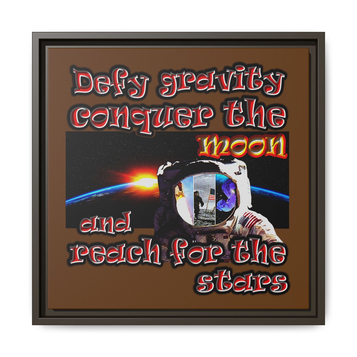 defy conquer reach - framed canvas art (brown)