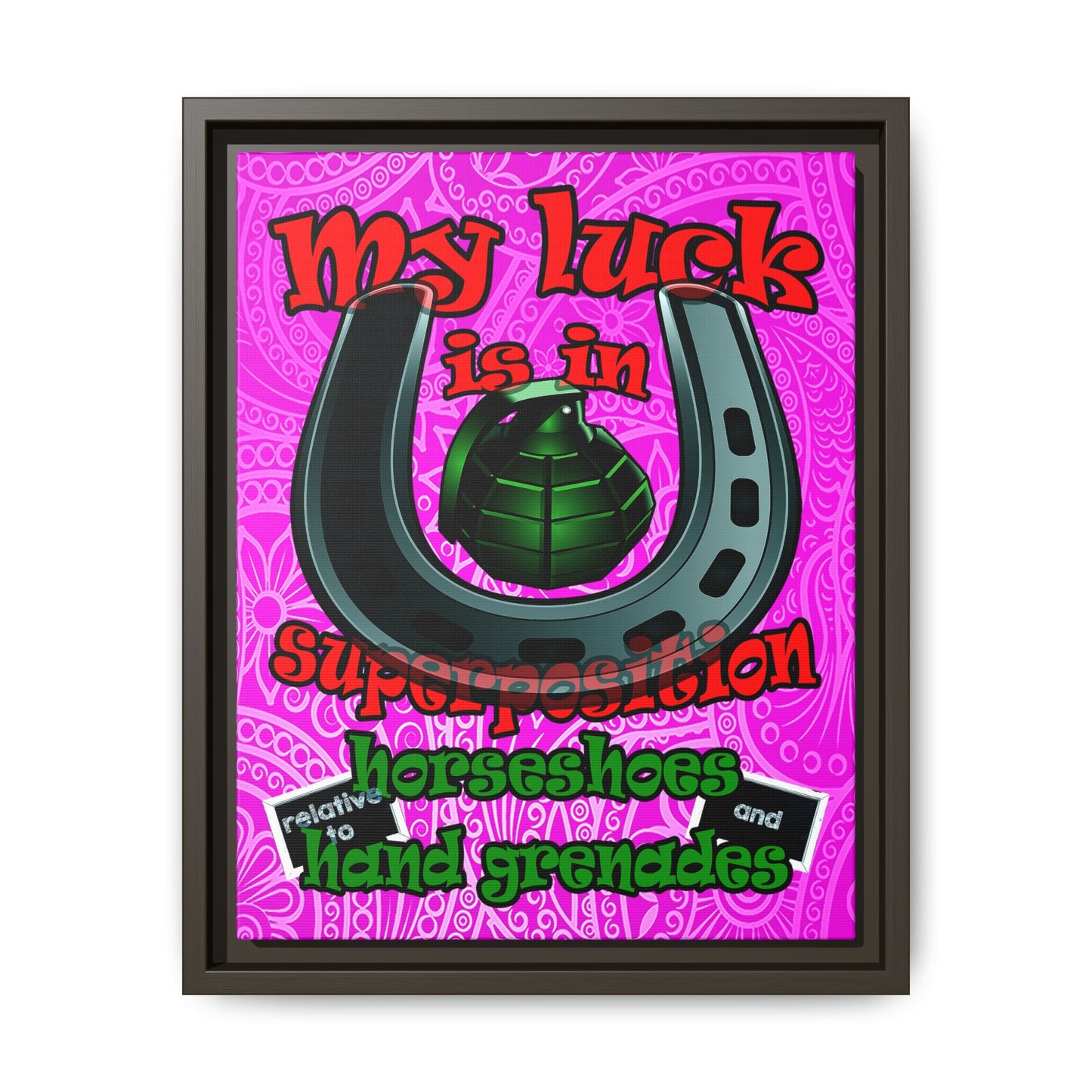 my luck - framed canvas art (pink swirl)