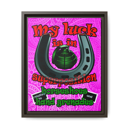 my luck - framed canvas art (pink swirl)