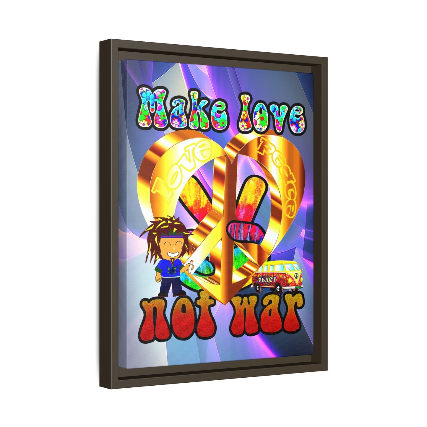 love peace - framed canvas art (grey-pink wave)