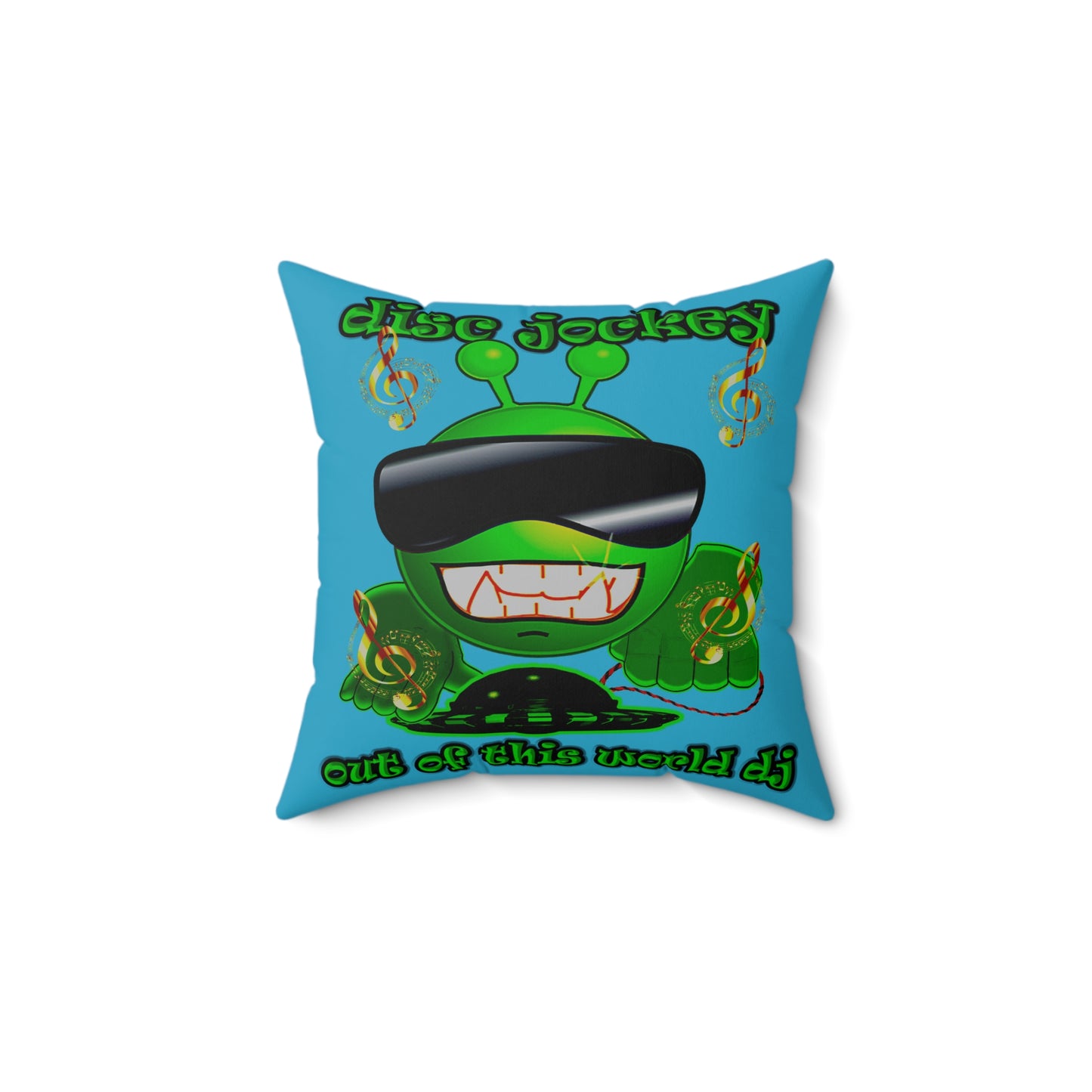 disc jockey - Spun Polyester Square Pillow - (turquoise)
