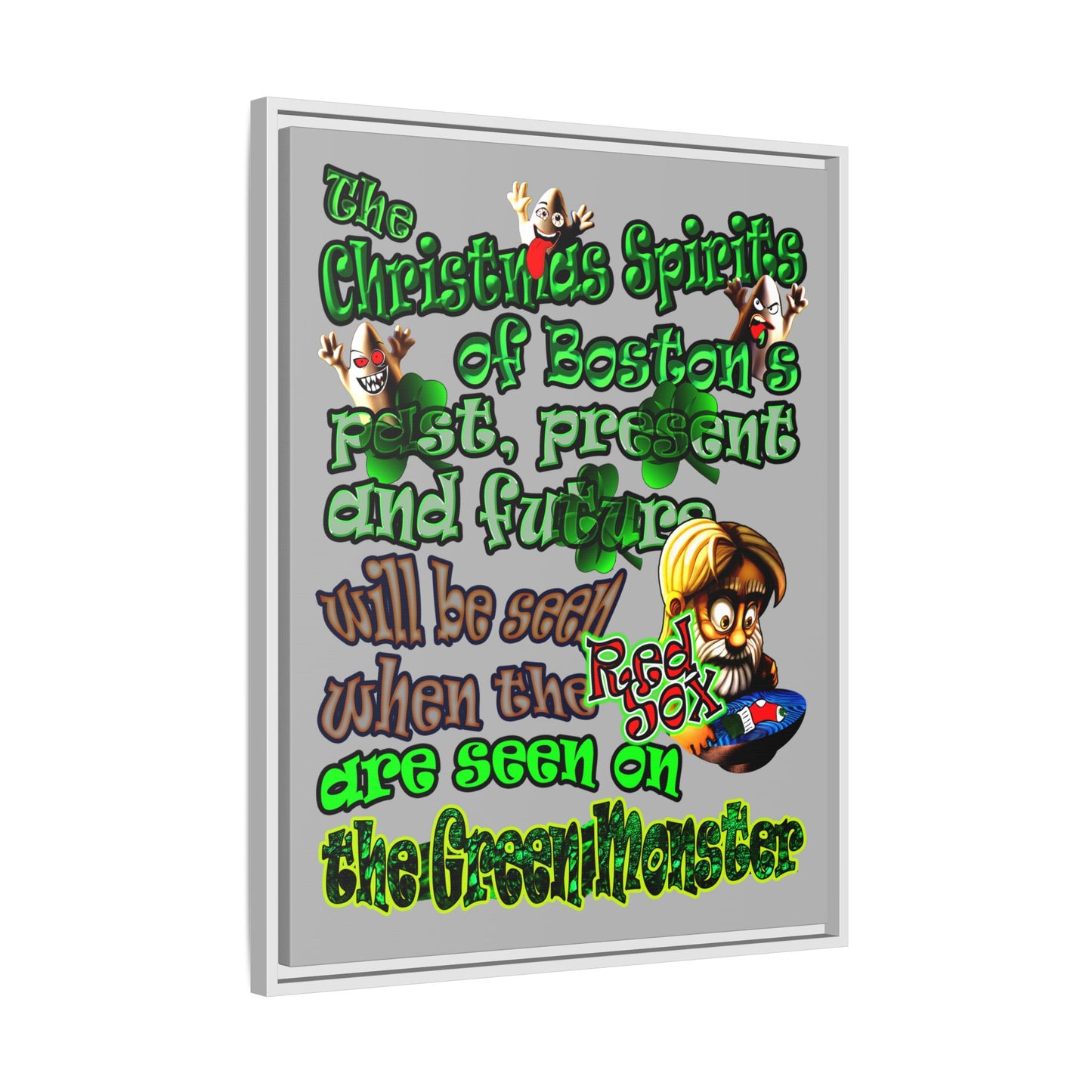 christmas spirits of boston - framed canvas art (light grey)