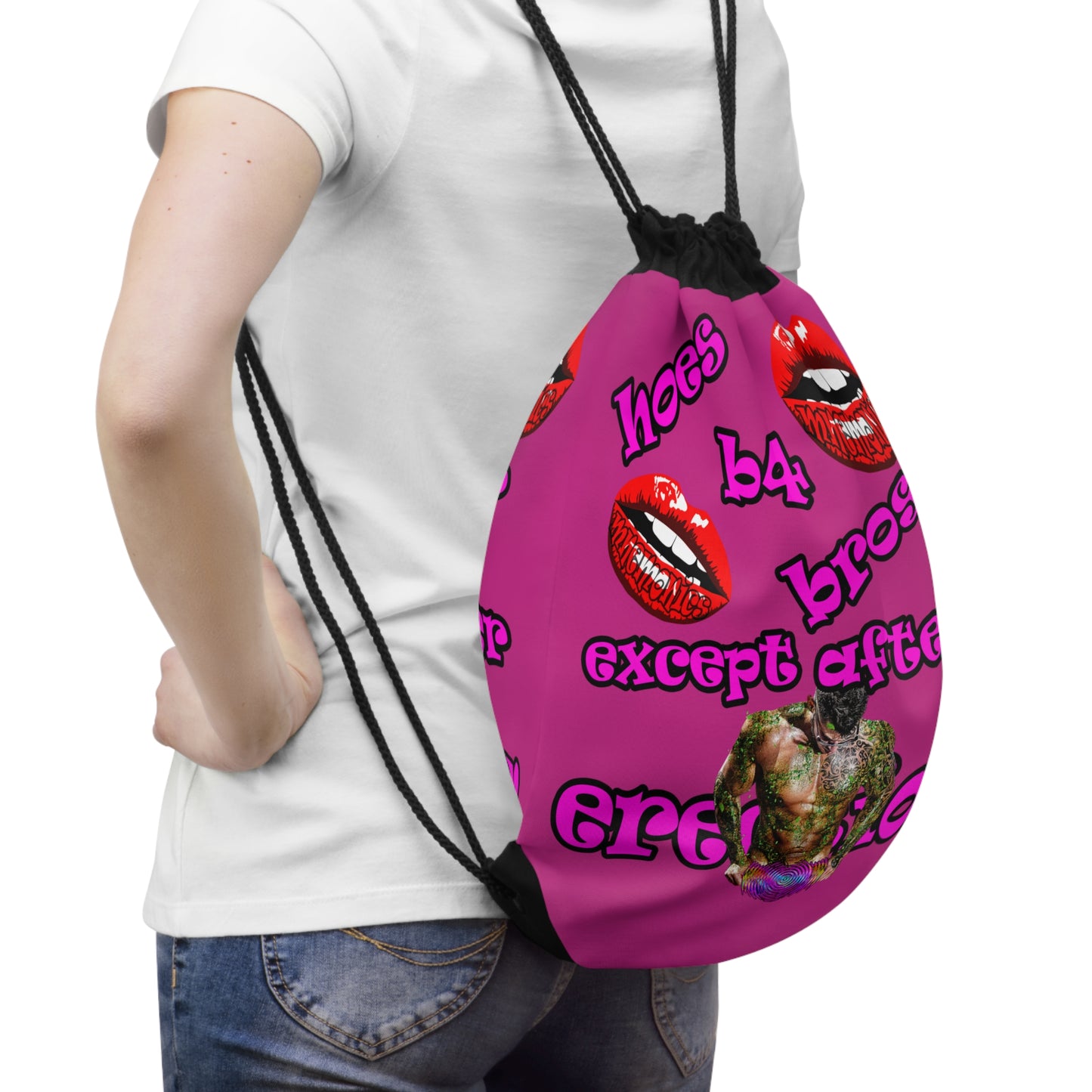 hoes b4 bros - Drawstring Bag (pink)