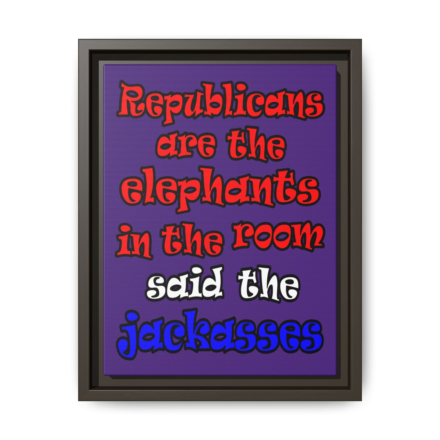 donkeys and elephants - framed canvas art (purple)